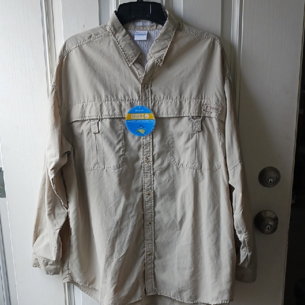 ***Columbia PFG Khaki Color Insect Blocker Omni Shade Long-Sleeve Shirt XL - NWT